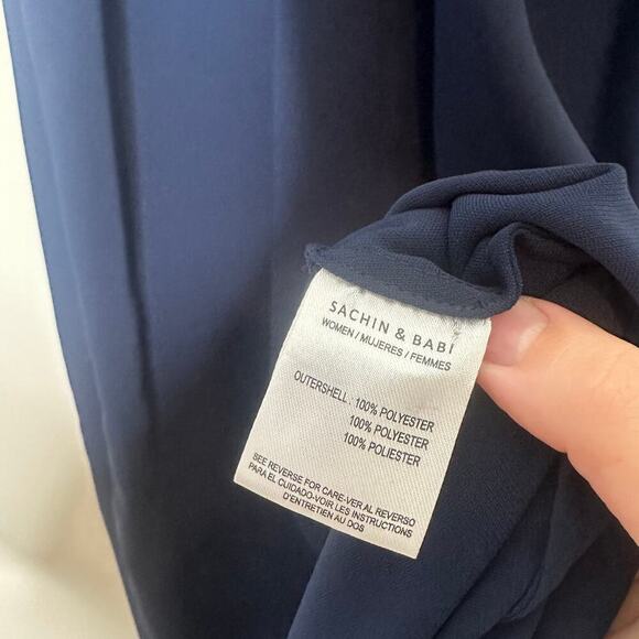 Sachin + Babi Beaded Deep V-Neck Maxi Slit Gown Navy Blue Size US 8 Formal Wear - Picture 8 of 10